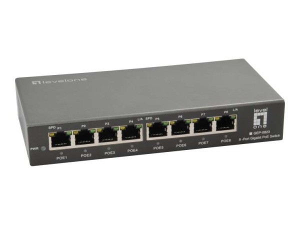 LEVEL ONE GEP-0823 8-Port-Gigabit-PoE-Switch 802 3ataf PoE 120W GEP-0823