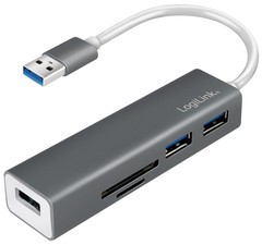 LogiLink USB 3.0 Hub + Kartenleser, 3-Port, grau