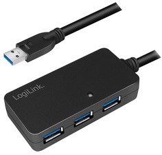 LogiLink USB 3.0 Aktives Verlängerungskabel mit USB-Hub, 10m