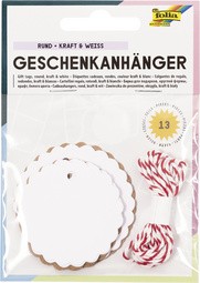 folia Geschenkanhänger lang, natur & weiß, inkl. Schnur