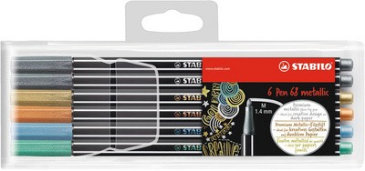 STABILO Fasermaler Pen 68 metallic, 6er Kunststoff-Etui