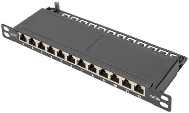 DIGITUS 10" Patch Panel Kat.6A, 0,5 HE, geschirmt, schwarz