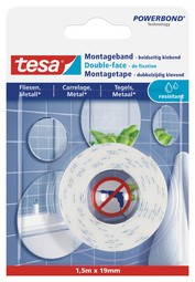 tesa Powerbond Montageband für Fliesen/Metall, 19 mm x 1,5 m