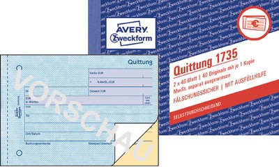 AVERY Zweckform Formularbuch "Quittung" ohne MwSt., SD