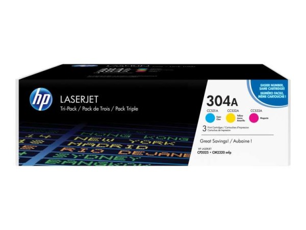 HP 304A Tri pack 3er Pack Gelb, Cyan, Magenta LaserJet Tonerpatrone (CF372A CF372AM