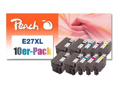 PEACH PEACH Combi Pack E27XL 10er Pack Schwarz, Gelb, Cyan, Magenta wiederaufbereitet Tintenpatrone
