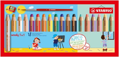 STABILO Multitalentstift woody 3 in 1, 18er Etui Pastell