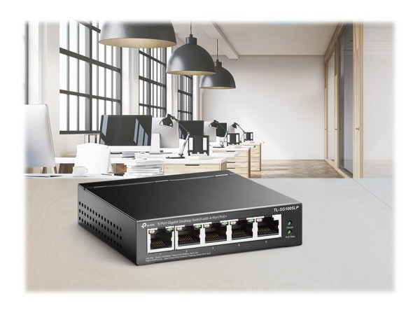 TP-LINK 5-Port Gigabit Desktop Switch with 4-Port PoE+ 40 W PoE Power, De TL-SG1005LP