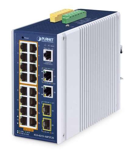 PLANET TECHNOLOGY IP30 Industrial L2/L4 16-Port IGS-4215-16P2T2S