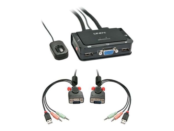 LINDY VGA KVM Switch 2 Port Compact USB 2 Audio USB 2, Audio/Mikr. 42342