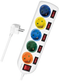 LogiLink Steckdosenleiste, 5-fach mit 6 Schaltern,mehrfarbig