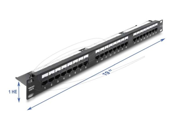 DELOCK 19 1HE Patchpanel 24Port Cat.6, LED schwarz 91087