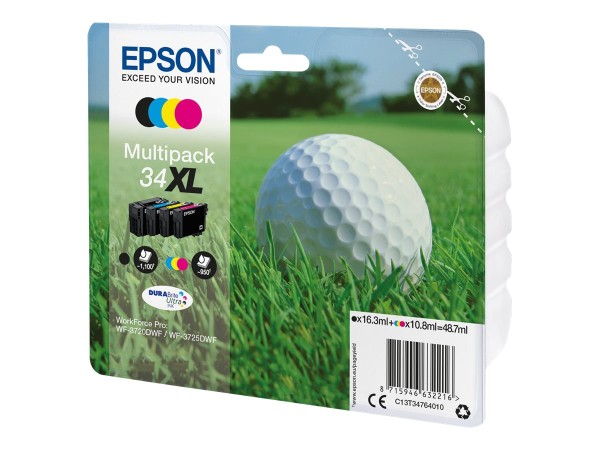 EPSON 34XL 4er Pack XL Schwarz, Gelb, Cyan, Magenta Tintenpatrone C13T34764020