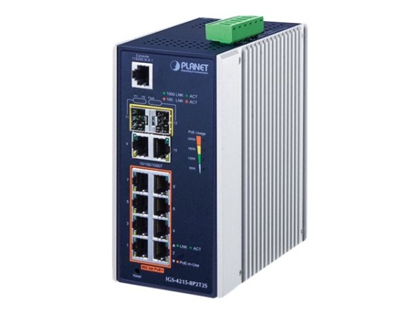 PLANET TECHNOLOGY PLANET TECHNOLOGY PLANET Industrial 8-Port 10/100/1000T 802.3at PoE + 2-Port