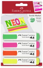 FABER-CASTELL Textilmarker, Neonfarben, 4er Blister
