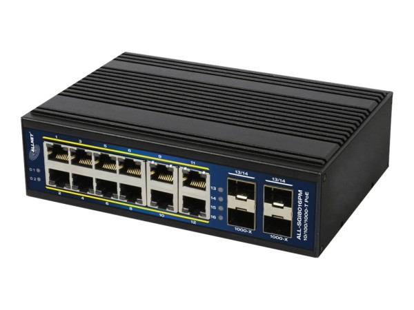 ALLNET Switch managed L2+/L3 industrial 12 Port Gigabit 12x PoE 4x SFP Lüft ALL-SGI8016PM