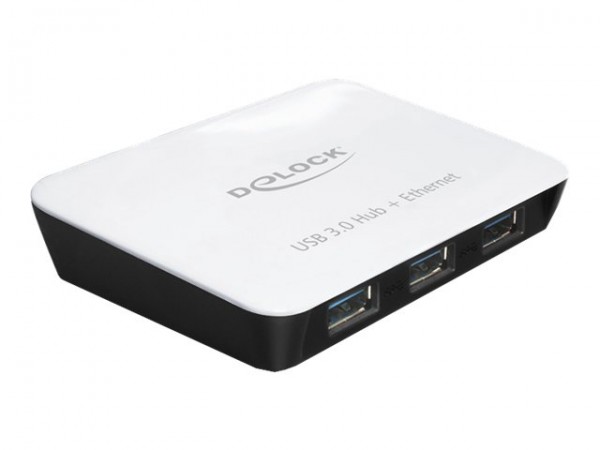 DELOCK Net Hub USB3.0  3Port DELOCK + Gigabit LAN + micro-B + DC Strom [wh/bk]