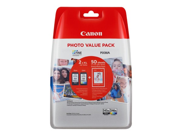 CANON CANON PG 545 XL/CL 546XL Photo Value Pack 2er Pack Schwarz, Farbe (Cyan, Magenta, Gelb) 50 Blatt