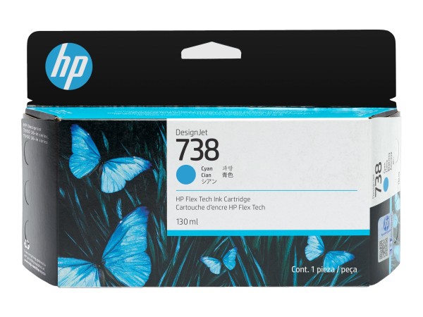 HP 738 130-ml Cyan DesignJet Ink Cartridge 498N5A