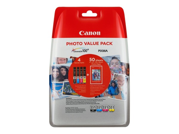 CANON CANON CLI 551 C/M/Y/BK Photo Value Pack 4er Pack Schwarz, Gelb, Cyan, Magenta Tintenbehälter /
