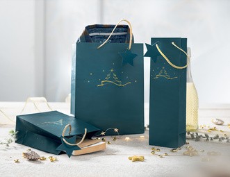 sigel Weihnachts-Geschenktüte "Christmas tree petrol", groß