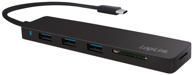 LogiLink Flacher USB 3.0 Hub mit USB-C 3.1 Gen1 Abschluss +