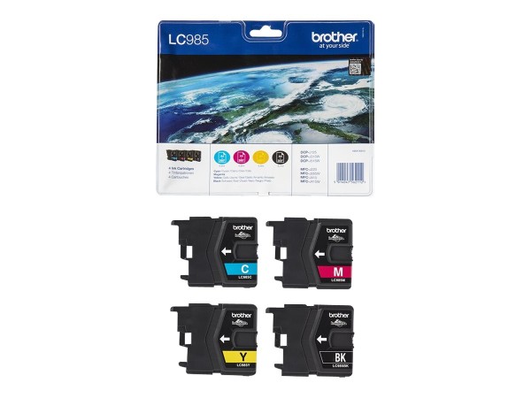 BROTHER LC985VALBP 4er Pack Schwarz, Gelb, Cyan, Magenta Tintenpatrone LC985VALBP