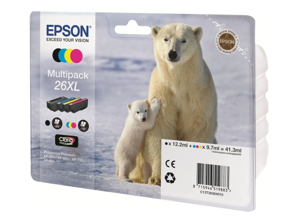 EPSON 26XL Multipack 4er Pack XL Schwarz, Gelb, Cyan, Magenta Tintenpatrone C13T26364010