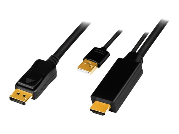 LogiLink HDMI-Kabel, HDMI-A + USB-A - DisplayPort Stecker