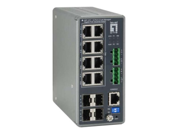 LEVEL ONE LEVELONE Industrial Switch 12-Port L3 Lite Gigabit PoE 240W IGP-1271