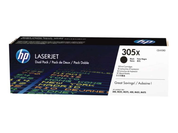 HP 305X 2er Pack Schwarz LaserJet Tonerpatrone (CE410XD) CE410XD