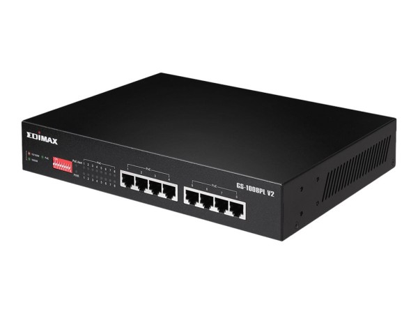 EDIMAX Langstrecken-8-Port Gigabit Ethernet PoE+ Switch mit DIP-Schalter De GS-1008PL V2