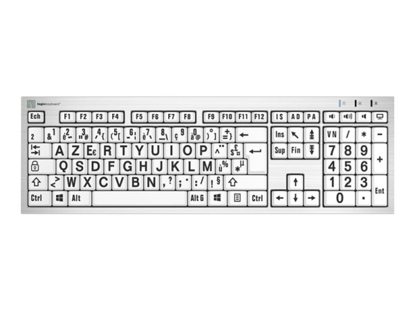 LOGIC-KEYBOARD LOGIC-KEYBOARD Logickeyboard XL-Print Slim Alu Black on White fr. (PC) (LKB-LPRNTBW-AJPU-FR)