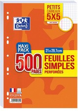 Oxford Feuilles simples perforées, A4, seyès, MAXI PACK