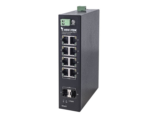 VIVOTEK AW-IHT-1000 Switch, 8xGE PoE + 2xGE SFP. Industrial 8xGE PoE + 2xGE SFP Switch, Per PoE port
