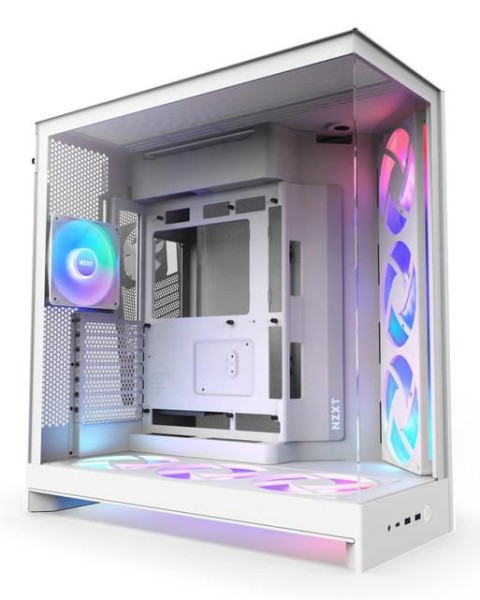 NZXT NZXT H9 Flow RGB+ (2025) All White Midi Tower ATX Gaming Gehäuse weiß mit Glasfenster