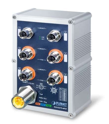 PLANET TECHNOLOGY IP67-rated Industrial L2+ 4-Port 10/100/1000T M12 IGS-5227X-4P2T