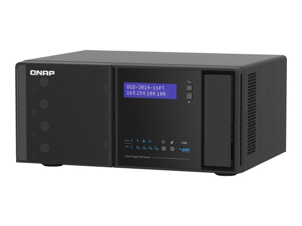 QNAP QGD-3014-16PT: 14 1GbE RJ45 PoE ports(IEEE 803.3at PoE ++ supply 30W), QGD-3014-16PT-8G