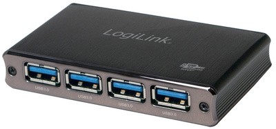 LogiLink USB 3.0 Hub mit Netzteil, 4 Port, Aluminiumgehäuse
