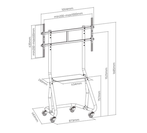 EQUIP EQUIP TV-Wagen 60"-105"/100kg 1TFT mit Höhenverstellung grau