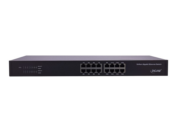 INTOS ELECTRONIC INTOS ELECTRONIC InLine® Gigabit Network Switch 16-Port, 1GBit/s, 48,26cm (19"), metal, fanless