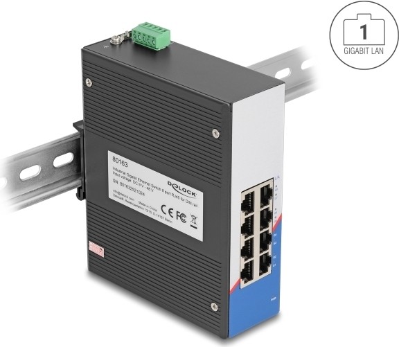 DELOCK DELOCK Industrie Gigabit Ethernet Switch 8 Port RJ45 für Hutschiene