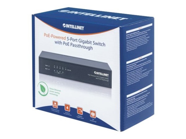 INTELLINET INTELLINET 8-Port PoE+ Gigabit Switch Desktop PoE-Passthrough 4 x PSE PoE-Ports 1 x PD PoE-Port IEEE
