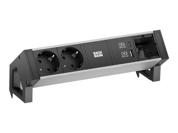 BACHMANN DESK2 ALU BLACK 937.304 2xCEE7/3 1xCM 1xUSB A&C 22W 0,2m GST18 937.304