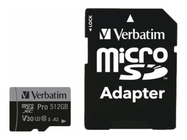 VERBATIM VERBATIM microSDXC Pro     512GB Class 10 UHS-I incl Adapter