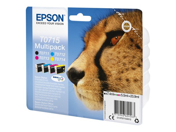 EPSON T0715 Multipack 4er Pack Schwarz, Gelb, Cyan, Magenta Tintenpatrone C13T07154012