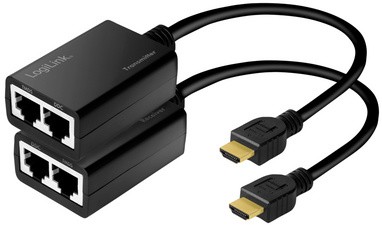 LogiLink HDMI Extender Set über LAN, Pigtail, 30 m, schwarz