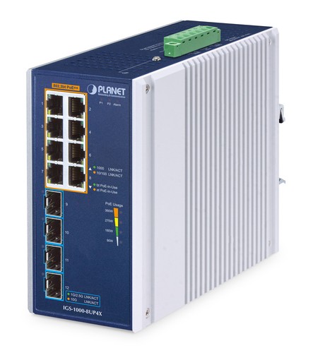 PLANET TECHNOLOGY IP30 Industrial 8-Port IGS-1000-8UP4X