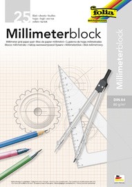 folia Millimeterpapier-Block, DIN A4, 80 g/qm, 25 Blatt