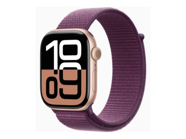 APPLE Watch Series 10 GPS 46mm Rose Gold Aluminium Case with Plum Sport Loo MWWV3QF/A